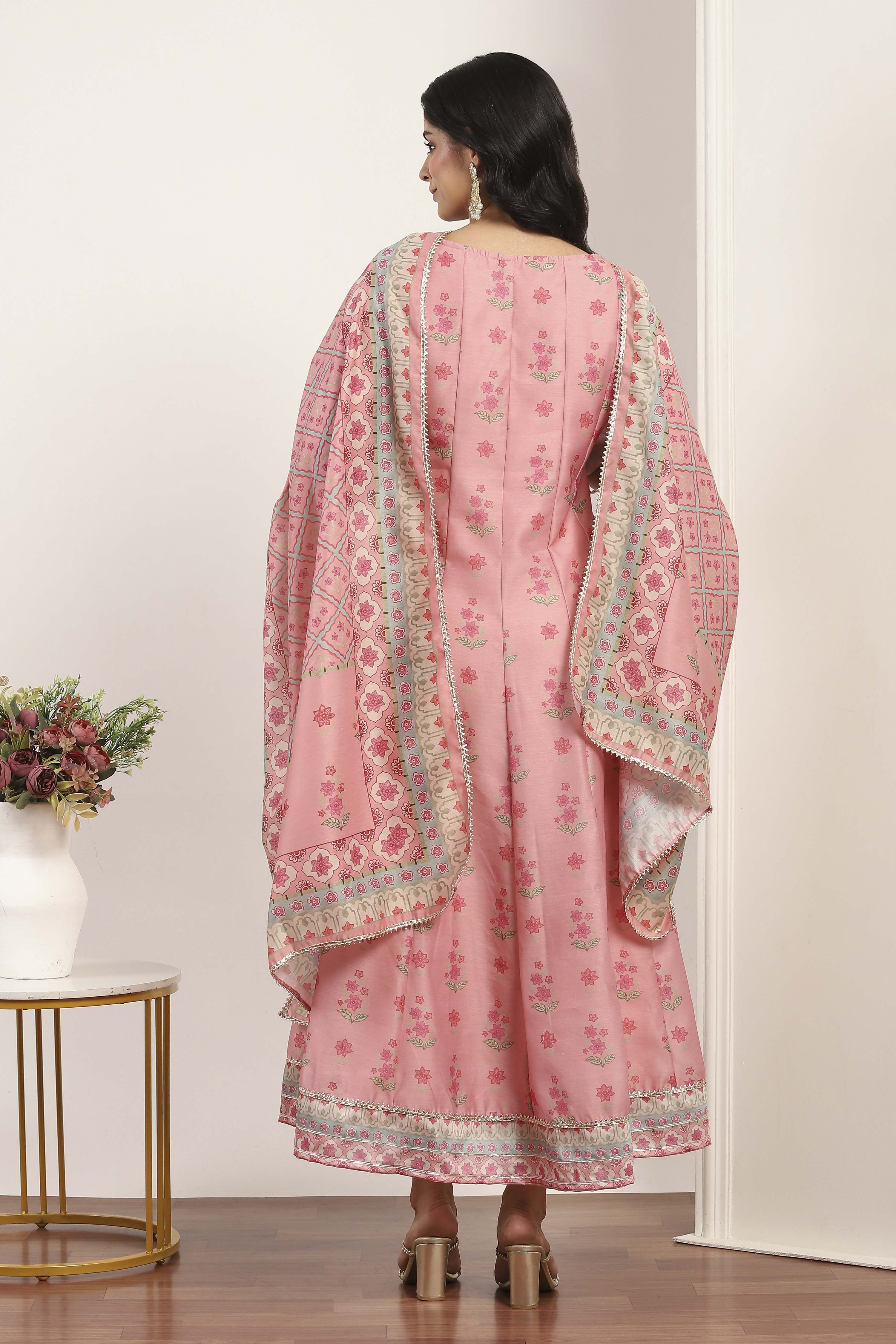 Pink Viscose Polyester A-line & Kalidar Kurtas image number 3