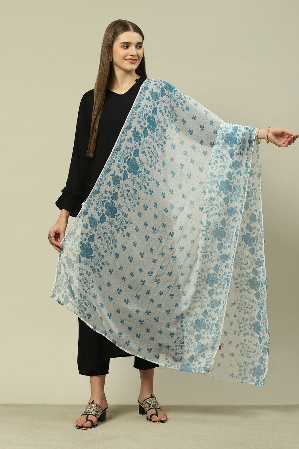 Blue Polyester Printed Dupatta image number 0