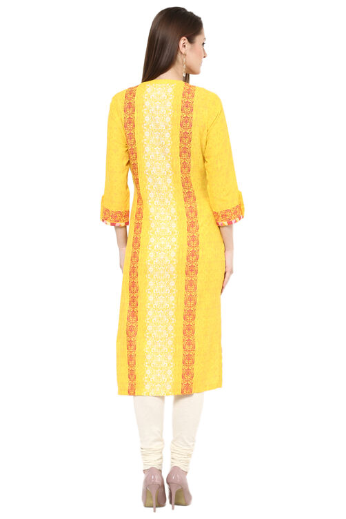 Yellow Straight Rayon Kurta image number 4