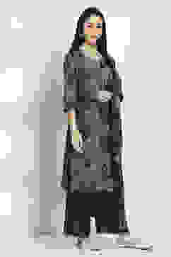 Green Viscose Blend Straight Suit Set image number 5