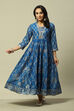 Blue Viscose Asymmetric Printed Dress image number 0