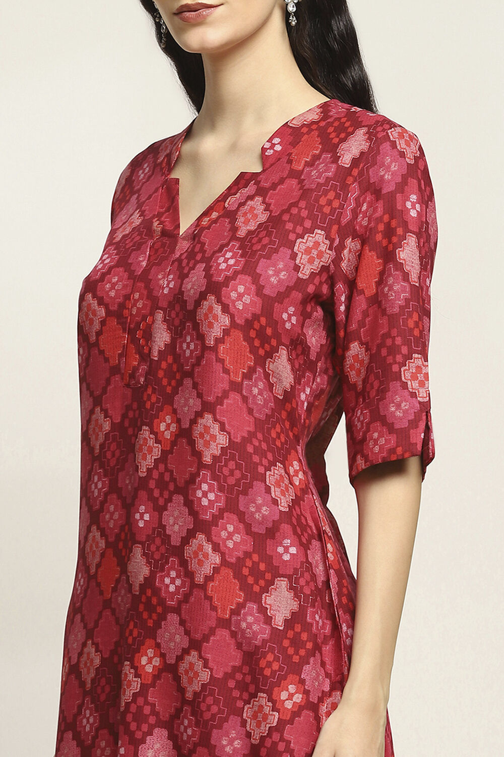 Red Printed Straight Kurta image number 1