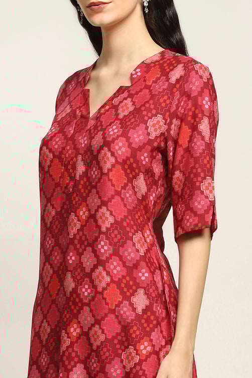 Red Printed Straight Kurta image number 1
