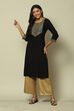 Black LIVA Straight Printed Kurta image number 0
