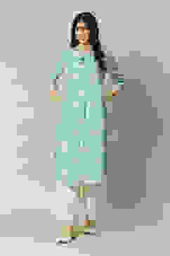 Mint Green Viscose Straight Printed Kurta image number 5