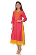 Pink Flared Poly Cotton Kurta image number 3