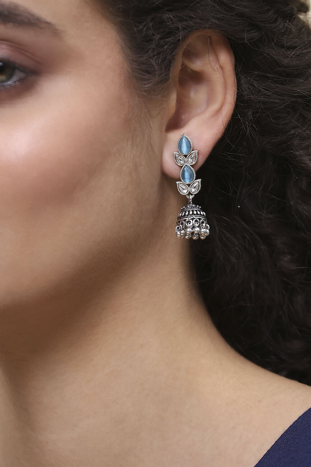 Blue Brass Jhumka image number 1