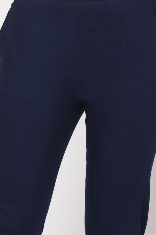 Navy Blue Poly Cotton Slim Pants image number 1