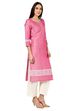 Pink Straight Poly Cotton Kurta image number 2