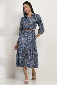 Indigo Cotton Tiered Dress image number 0