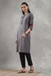 Black Cotton Yarndyed Straight Kurta image number 2