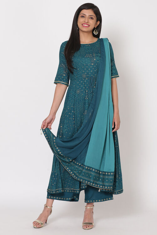 Dark Green Art Silk  Dupatta image number 2