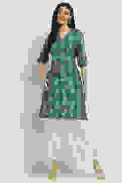 Teal Blue Printed Straight Kurta image number 5