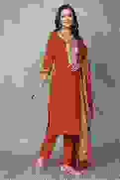 Brown Cotton Straight Suit Sets image number 5