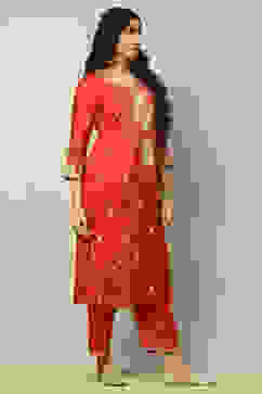 Rust Viscose Shantoon Embroidered Straight Kurta image number 4