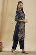 Blue Viscose Blend Straight Printed  image number 4