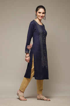 Indigo Acrylic Straight Kurta image number 4