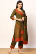 Olive Green Acrylic Straight Suit Set image number 5