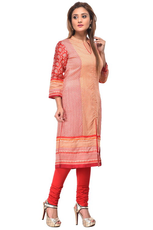 Red Straight Cotton Kurta image number 2