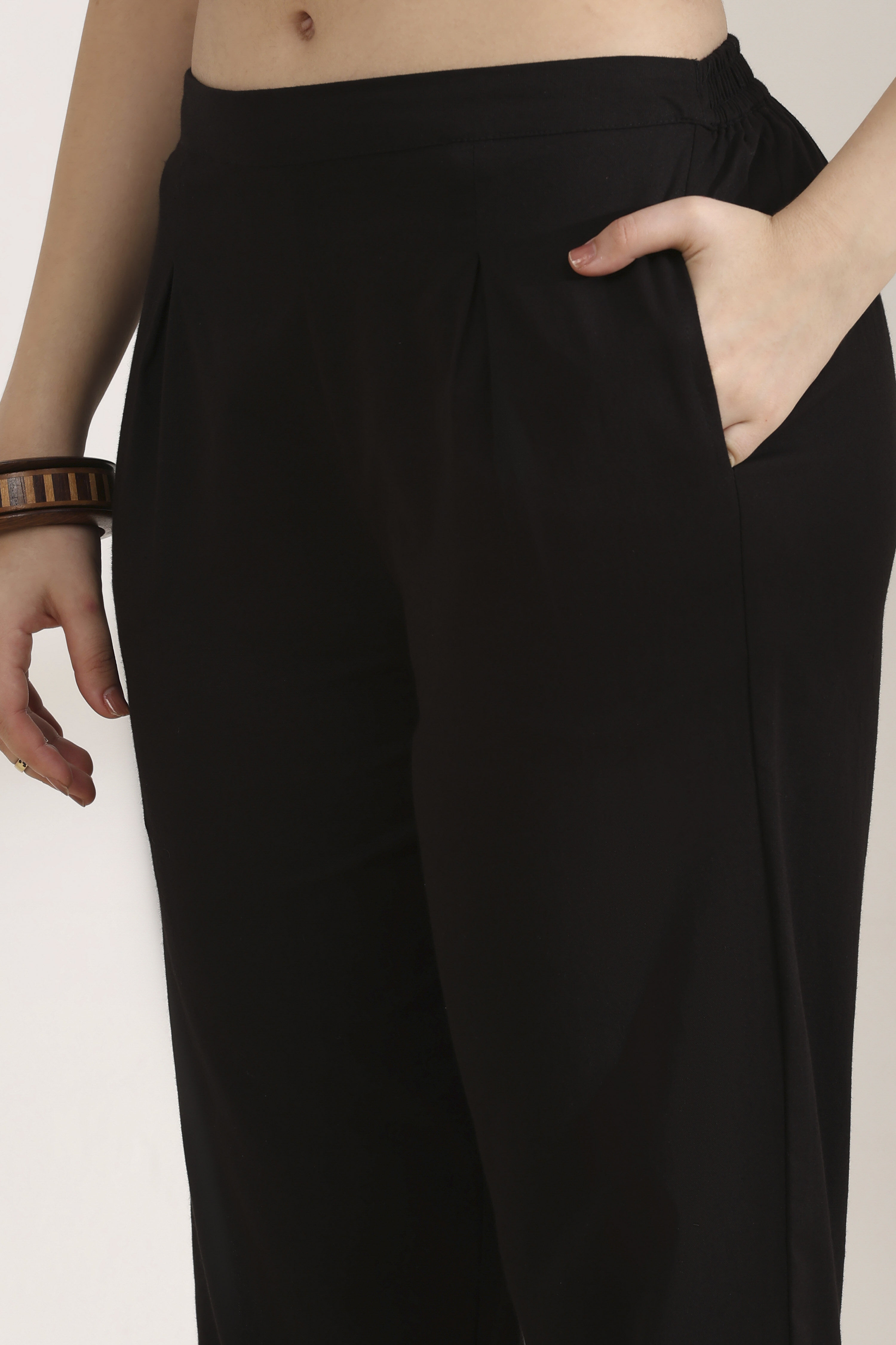 Black Rayon Straight Palazzos image number 1