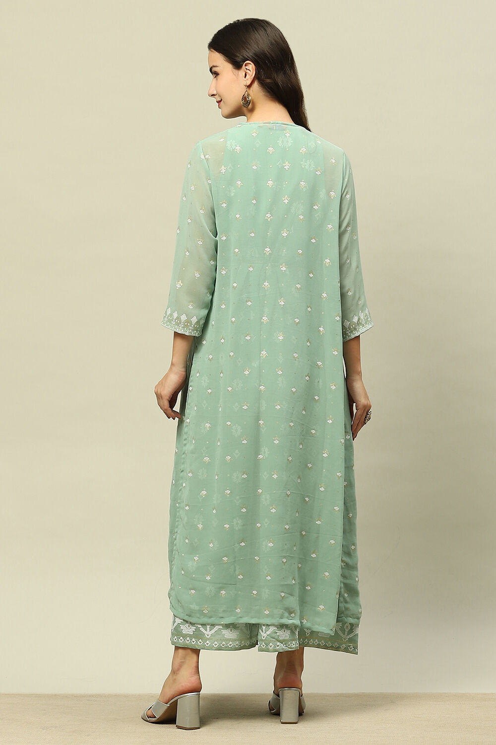 Green Viscose Blend Printed Dress image number 3