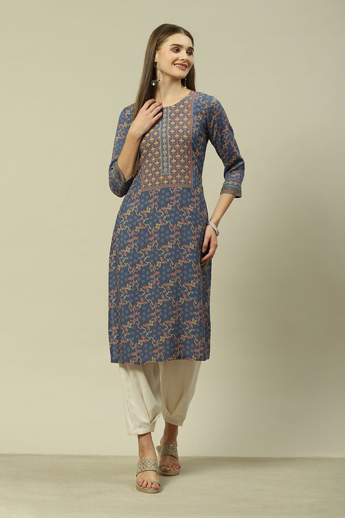 Pink LIVA Straight Printed Kurta image number 0