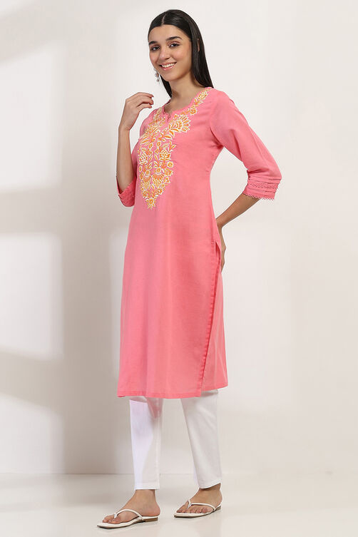 Coral Viscose Blend Straight Kurta image number 2