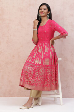 Fuschia Art Silk Kalidar Kurta image number 0