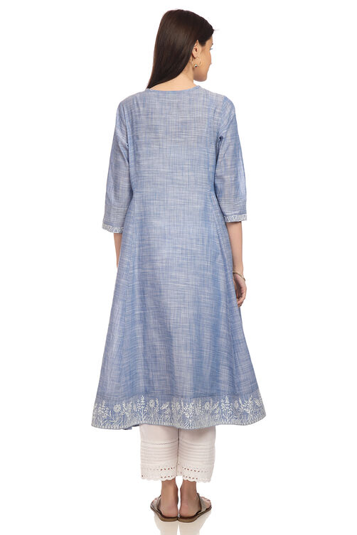 Blue Straight Cotton Kurta image number 4