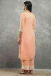 Peach Cotton Straight Kurta Pants Set image number 4