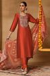 Rust Viscose Blend Straight Solid Suit Set image number 0