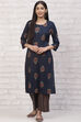 Navy Blue LIVA Kurta Set image number 0