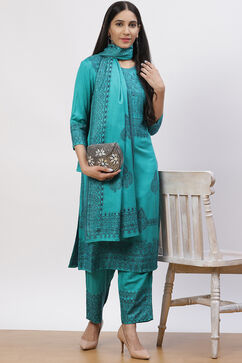 Teal Green Acrylic Straight Suit Set image number 0