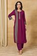 Purple Cotton Straight Yarndyed Kurta Pants Set image number 7
