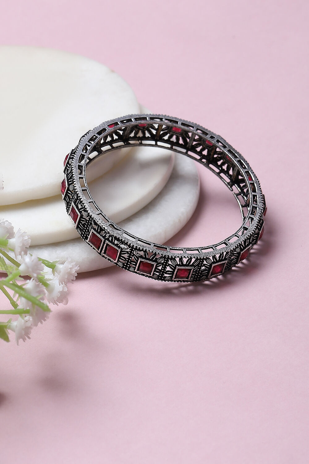 Oxidized Pink Alloy Bangles image number 0