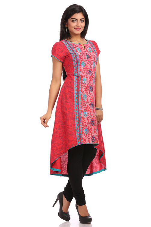 Red Asymmetric Cotton Kurta image number 2