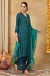 Teal Viscose Blend Straight Printed Suit Set image number 4