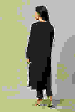 Black Cotton Blend Yarndyed Kurta image number 3
