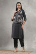 Black Viscose Blend Printed Straight Kurta Pants Set image number 6