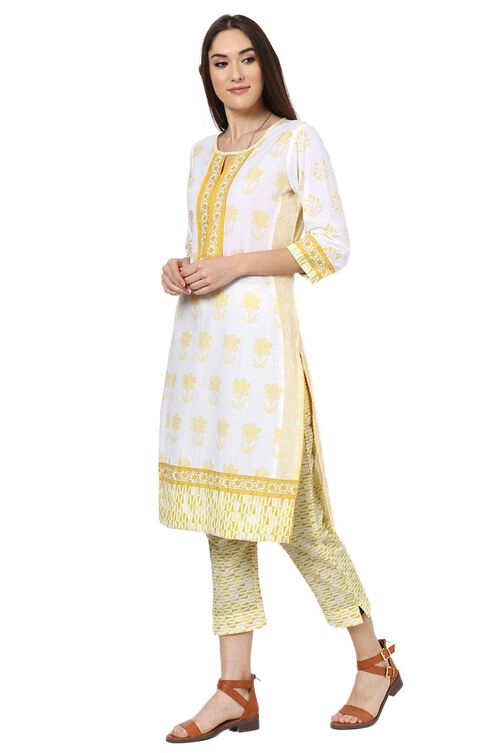 White Straight Cotton Kurta image number 2
