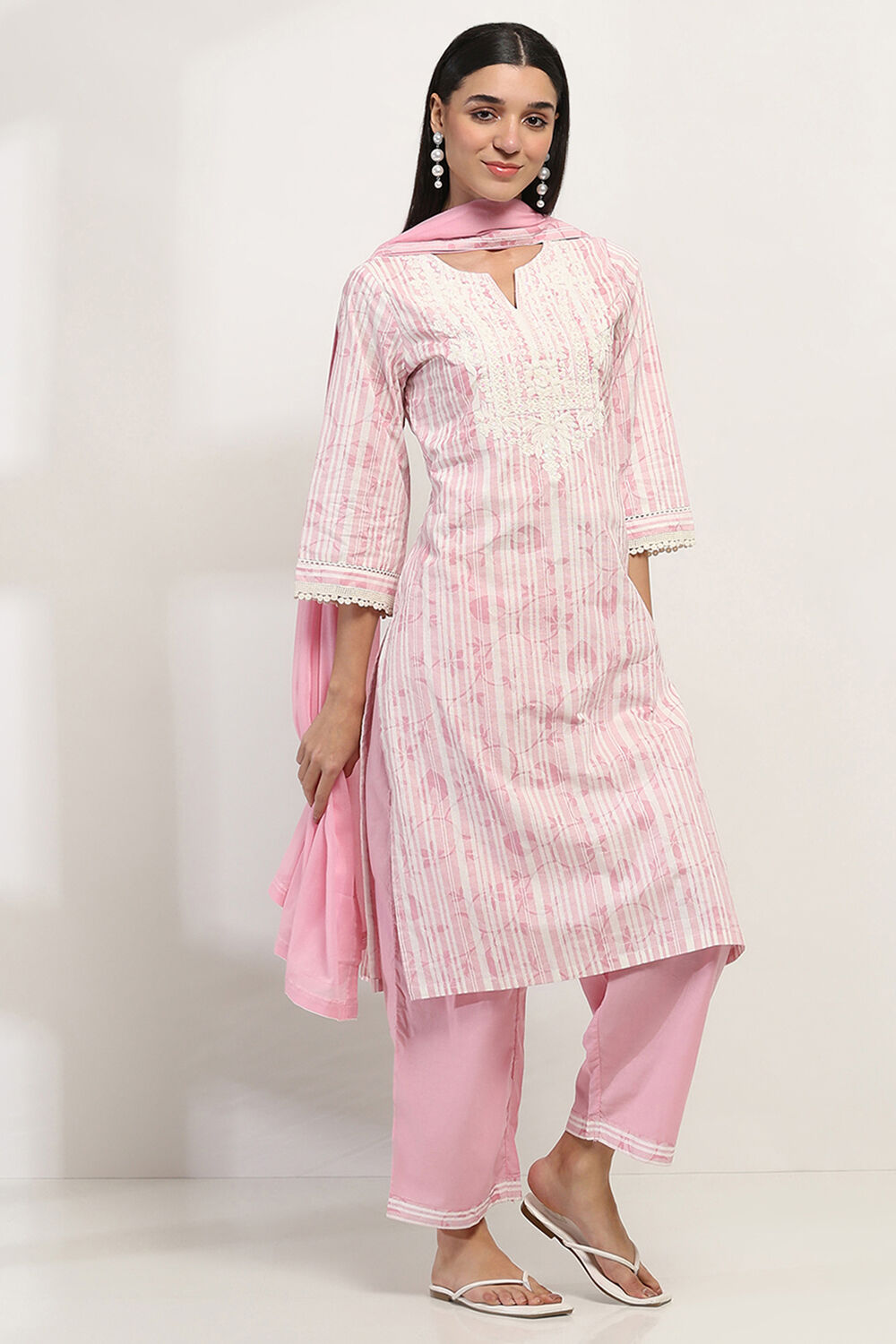 Blue Cotton Printed Straight Suit Set image number 5