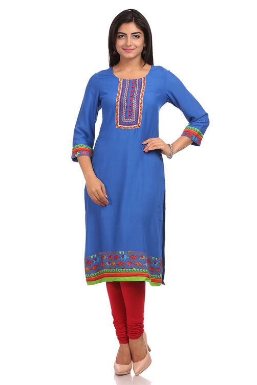 Blue Straight Cotton Kurta image number 0