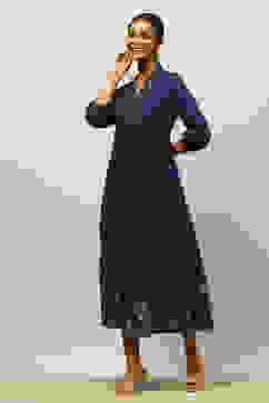 Blue Viscose Muslin Printed Tiered Dress image number 2