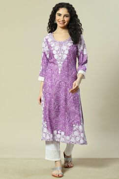 Purple LIVA Straight Kurta image number 5