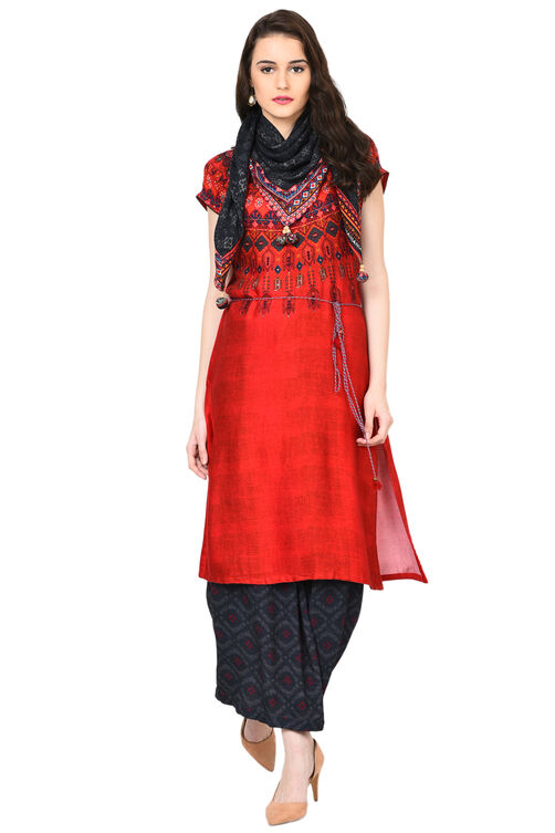 Red Straight Viscose Kurta image number 5