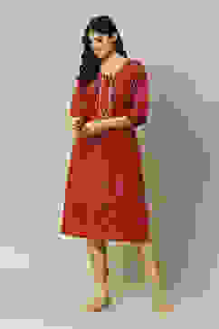 Red LIVA Straight Printed Kurta image number 5