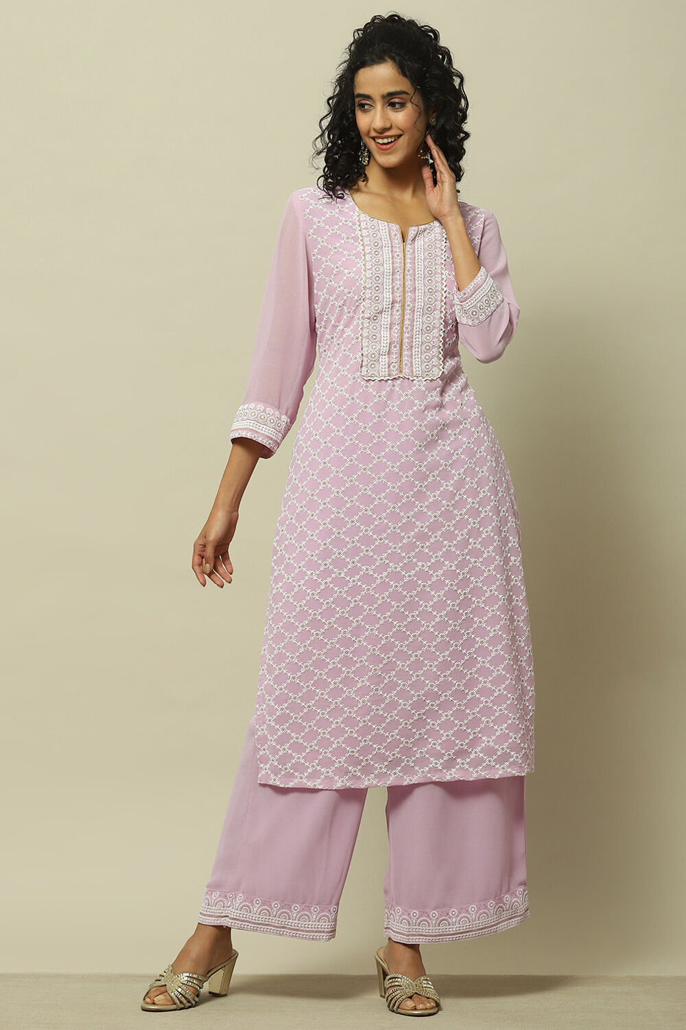 Blue Poly Georgette Solid Straight Fit Palazzo image number 0