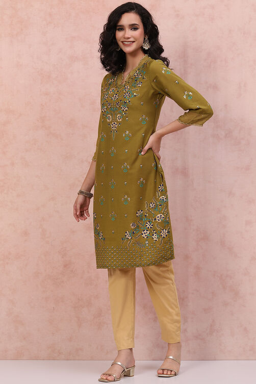 Pink Art Silk Floral Kurta image number 2