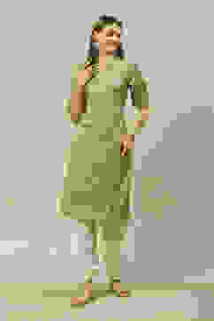 Green LIVA Blend Straight Printed Kurta image number 5