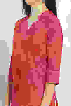 Orange Cotton Floral Straight Kurta image number 1